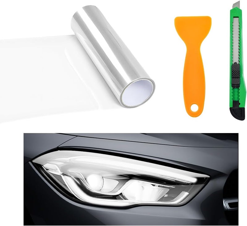 Wevdn Car Light Tint Film, 46.8" × 11.8" Extra-Wide Waterproof Headlight Taillight Tint Wrap Roll, Self Adhesive Film Sticker Sheet for Car Headlight Tail Lights with Squeegee+Cutter (Transparent) - Image 1